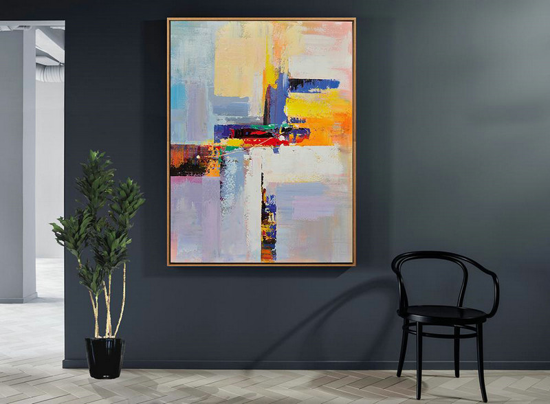 Original Artwork Extra Large Abstract Painting,Vertical Palette Knife Contemporary Art,Hand Painted Acrylic Painting,Yellow,White,Red,Purple.etc